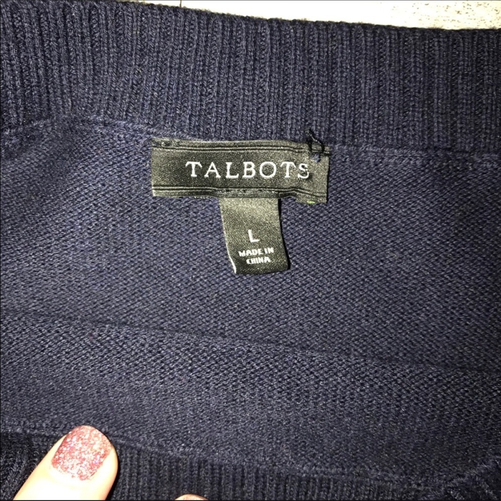 SOLD-Talbots Navy Blue & Pink Striped Sweater - Picture 3 of 6